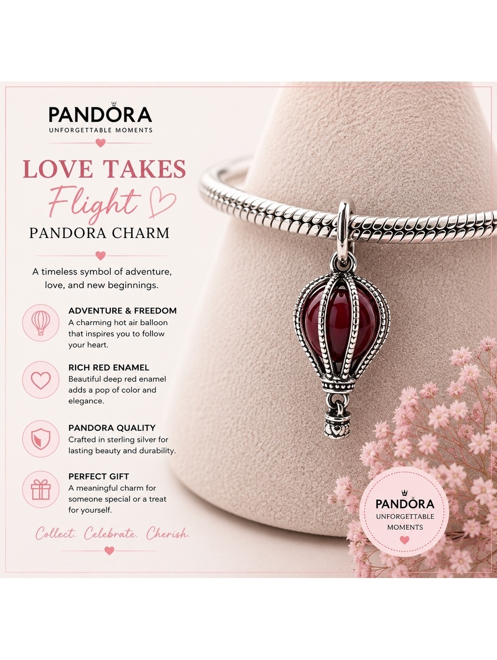 Pandora Love Takes Flight Hot Air Balloon Charm
